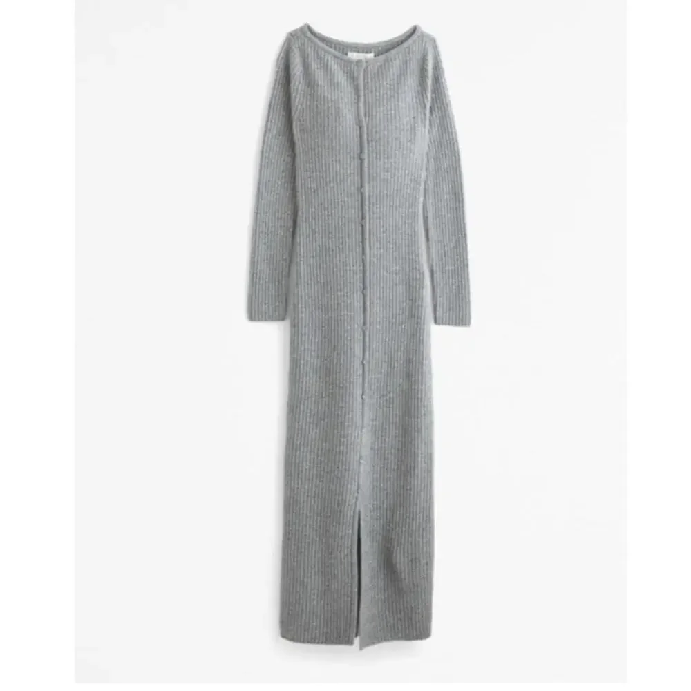 Abercrombie & Fitch Merino Wool Blend Button Front Maxi Dress Long Sleeve Ribbed